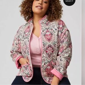 Torrid Pink and White Patterned Puffer Jacket